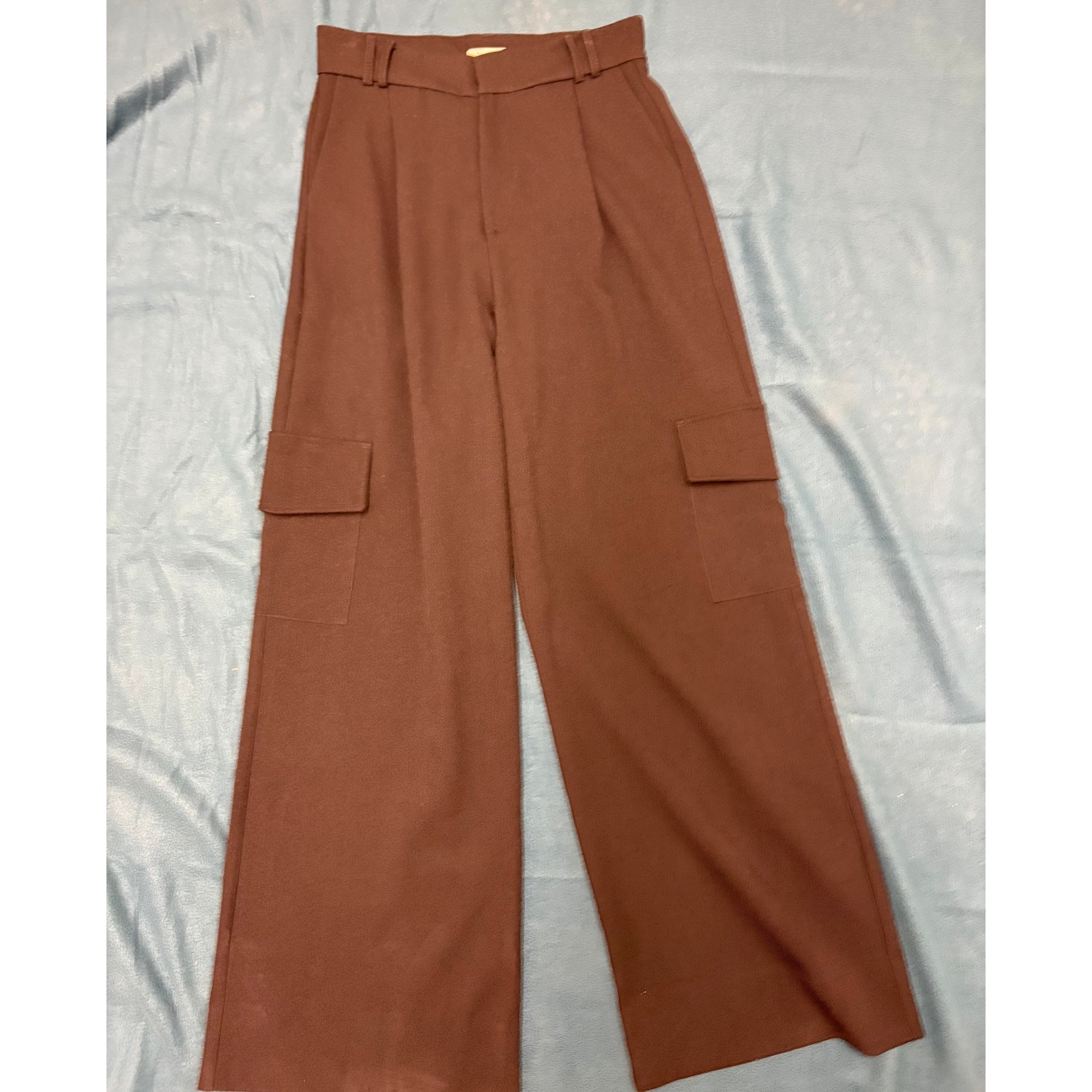 Parentezi Brown High Waisted Wide Leg Cargo Pants Size M Chocolate Pleated Front